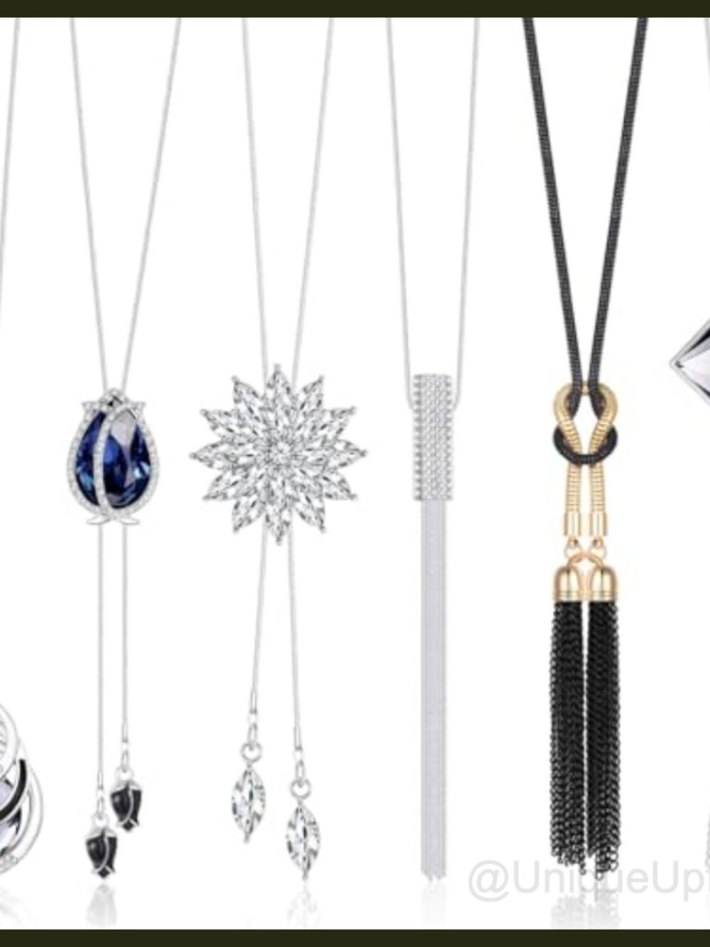6Pc Silver Plated Rhinestone Flower Tassel Pendant Necklace Set 36in
